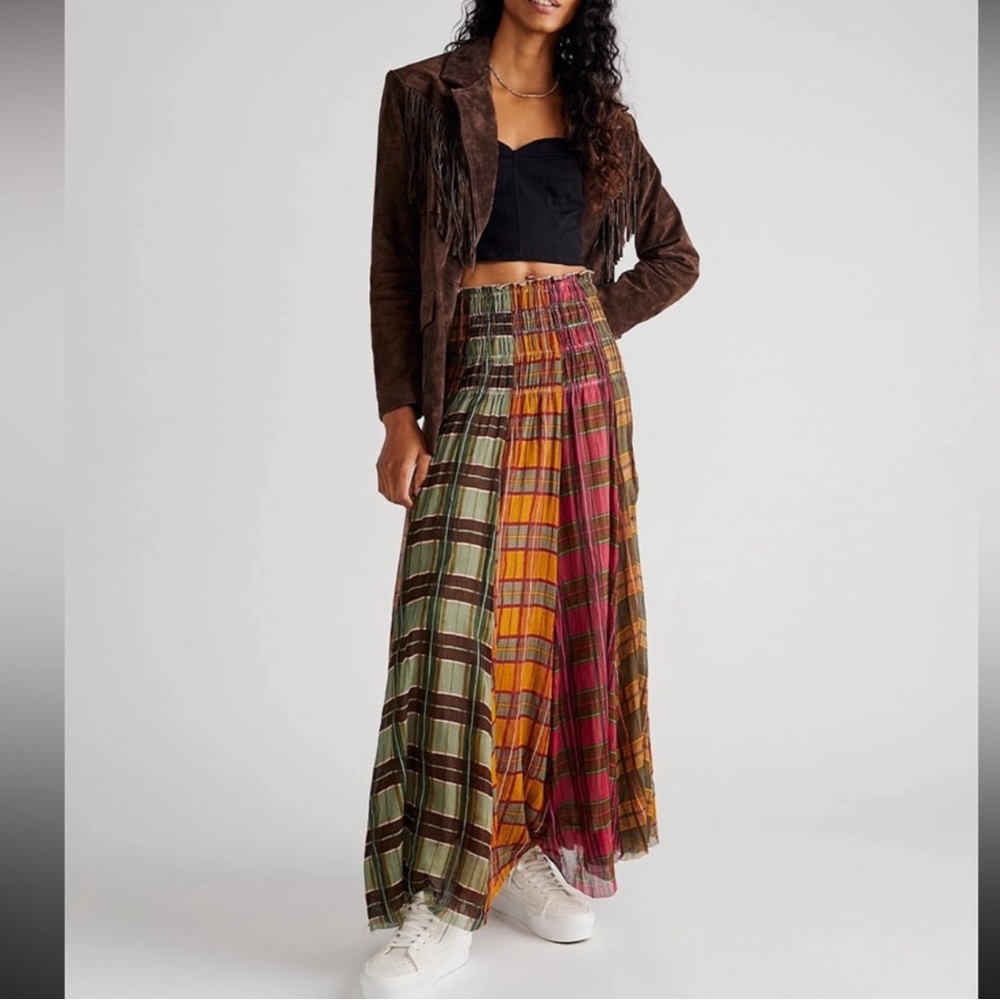 Boho Plaid Maxi Skirt in Multicolor